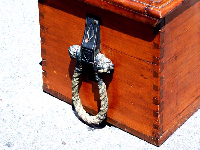 A 19th century American made Sailor's Chest with Rarely seen carved lid featuring a ship flanked by two anchors circa 1850. — image 3